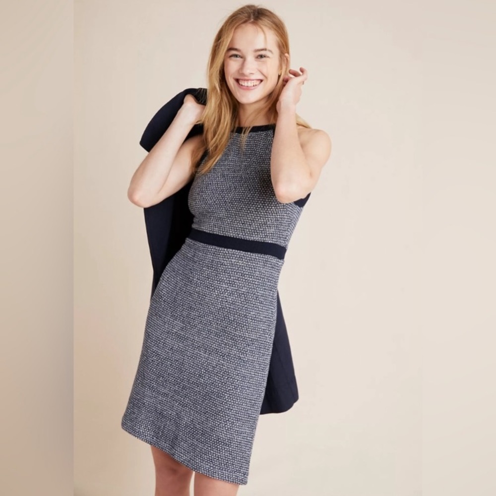 Anthropologie Dolan Left Cost Literatus Knit Dress Navy Tweed Acedamia